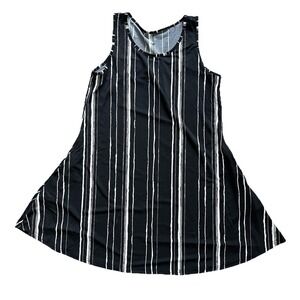 Striped swim cover-up A-line dress sleeveless beach pool‎ Sz Small Pockets Sheer